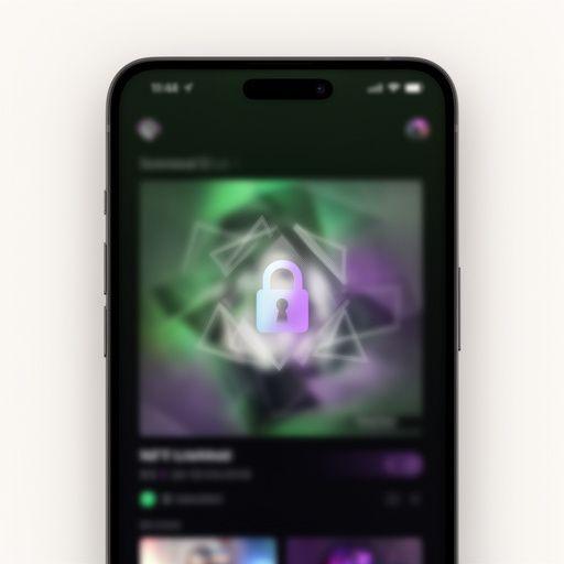 Blurred NFT artwork preview inside an encrypted collector channel on a mobile screen