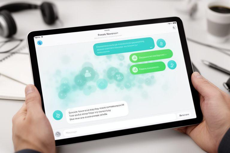 Tablet showing a private newsroom chat with disappearing message indicators and timestamp controls